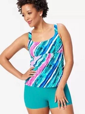 Kim Gravel x Swimsuits For Tankini Set w Bike Shorts Tesl and pink Stripes